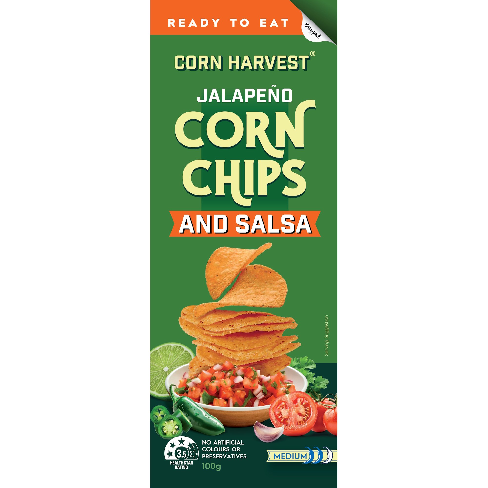 CORN HARVEST Corn Chips and Salsa - Jalapeño 100g - Image 2